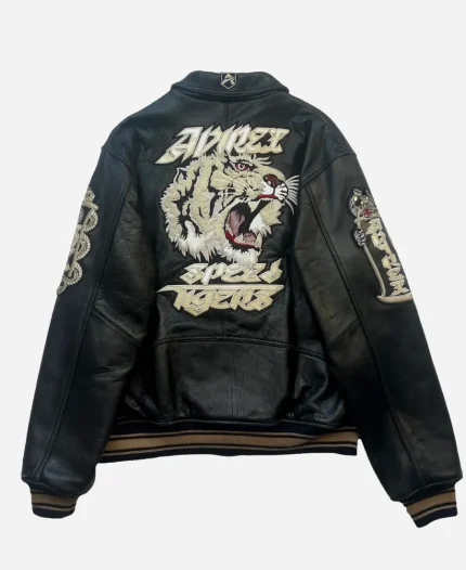 Unisex Avirex Speed Tiger Vintage 90s Black Real Leather Bomber Jacket