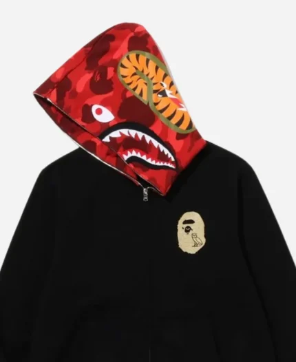 Unisex BAPE x October's Very Own Shark Full Zip Black Hoodie