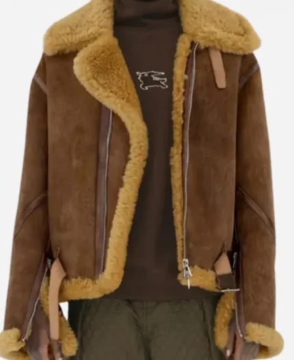 Unisex Burberry Shearling Aviator Brown Leather Jacket