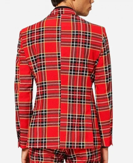Unisex Christmas Check Plaid Red Suit