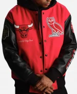 Unisex October's Very Own x NBA Chicago Bulls Red Wool-Leather Varsity Jacket