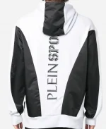 Unisex PLEIN SPORT Tiger-Print Panelled White Pullover Hoodie