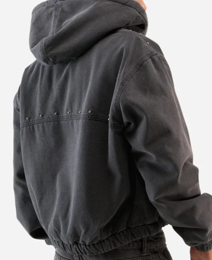 Unisex Scuffers Denim Hooded Work Jacket Charcoal Grey