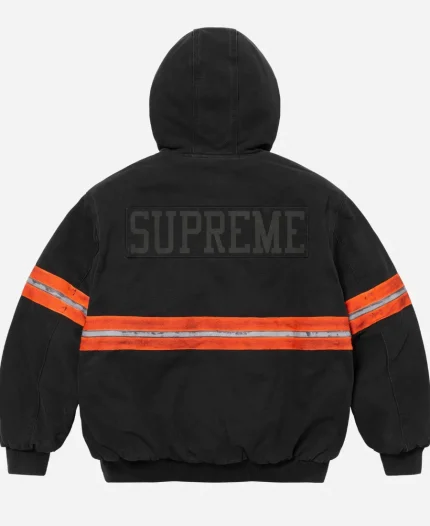 Unisex Supreme Reflective Stripe Black Hooded Work Jacket