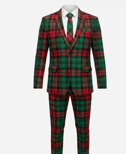 Western Style Plaid Ugly Red & Green Christmas Suit