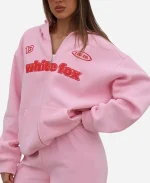 White Fox Ready To Go Zip Front Hoodie - Pink
