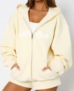 White Fox Ready To Go Zip Front Lemon Hoodie