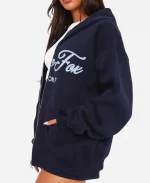 White Fox Ready To Go Zip Front Navy Blue Hoodie