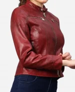 Women Cafe Racer Burgundy Leather Jacket