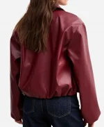 Women’s Bubble Hem Burgundy Faux Leather Bomber Jacket