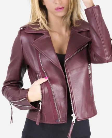 Women's Burgundy Leather Jacket
