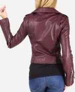 Women's Burgundy Motorcycle Leather Jacket - For Sale
