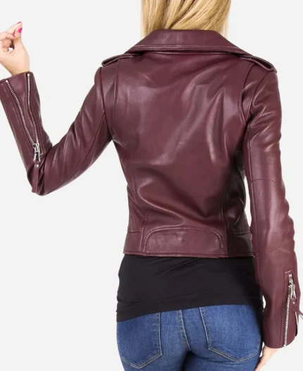 Women's Burgundy Motorcycle Leather Jacket - For Sale