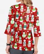 Women’s Butter-Soft Snowman Christmas Round Neckline Printed Scrub Top Jacket 