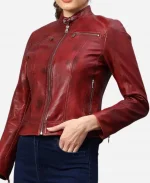 Women's Cafe Racer Burgundy Leather Jacket