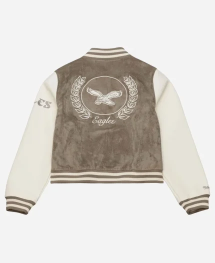 Women’s Mitchell & Ness Philadelphia Eagles Tan Cream Full-Snap Varsity Jacket