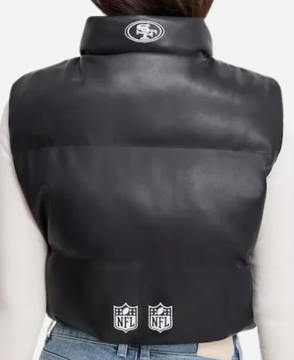Women's Off-Season San Francisco 49ers Black Faux Leather Cropped Puffer Vest