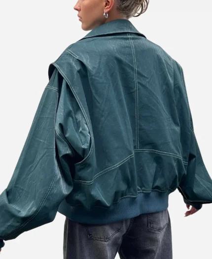 Women's Oversized Contrast Stitch Deep Green Jacket 