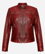 Women's Saint Edwina Cafe Racer Burgundy Leather Jacket