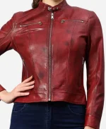 Women's Saint Edwina Cafe Racer Burgundy Leather Jacket - For Sale