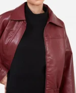 Women's Short Burgundy Vegan Leather Jacket