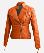 Women's Striking Brando Orange Faux Leather Jacket