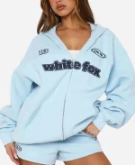 Women's White Fox Ready To Go Zip Front Hoodie
