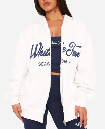 Women's White Fox Ready To Go Zip Front Off-White Hoodie