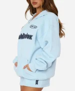 Women's White Fox Ready To Go Zip Front Sky Blue Hoodie