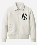 Yankees White Leather Bomber Jacket