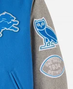 2025 October's Very Own OVO x NFL Detroit Lions Blue Varsity Jacket