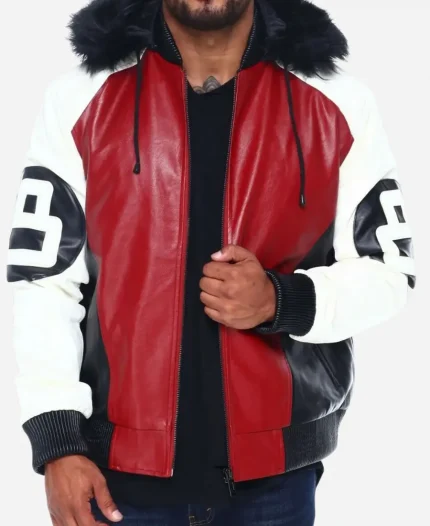 8 Ball Logo Fur Leather Hooded Jacket