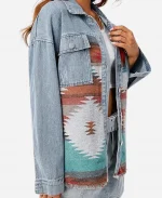 Adelaide Kane TV Series Greys Anatomy Season 22 Jules Millen Aztec Print Denim Jacket