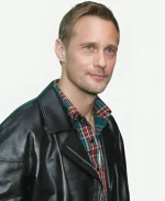 Alexander Skarsgård Pillion Red Carpet 2025 New York Film Festival Leather Jacket - Black