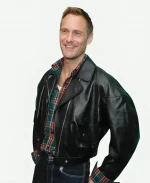 Alexander Skarsgård Pillion Red Carpet NYFF63 2025 New York Film Festival Leather Jacket - Black