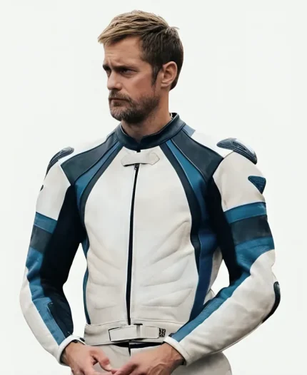 Alexander Skarsgård Pillion White Leather Racer Jacket