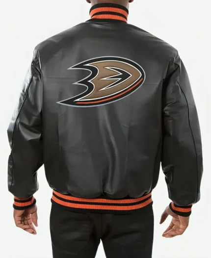 Anaheim Ducks Black Full Leather Varsity Jacket