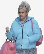 Caroline Rhea New York City 2025 Blue Puffer Hooded Jacket