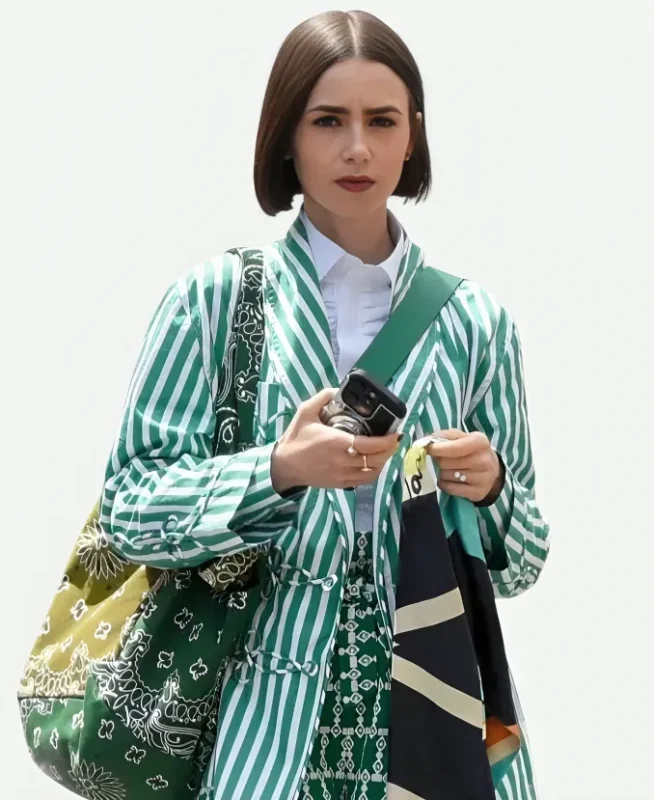Emily in Paris S05 Lily Collins Green Striped Jacket