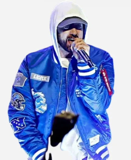 Eminem Lions MA-1 Blue Bomber Jacket