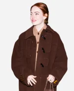 Emma Stone & Louis Vuitton Monogram Cuff Detail Toggle Coat - Brown