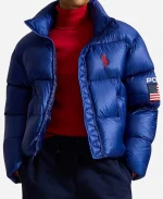 Flag Mid Weight Down Puffer Blue Jacket