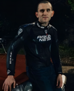 Harry Melling Pillion 2025 Colin Black Racer Leather Jacket