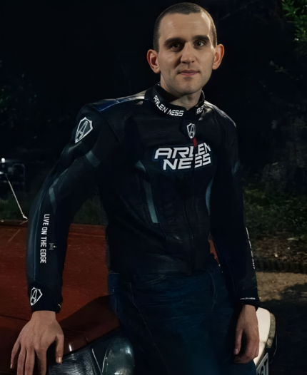 Harry Melling Pillion 2025 Colin Black Racer Leather Jacket