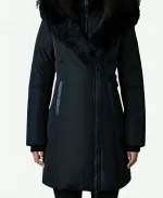 Jameela Jamil A Merry Little Ex-Mas 2025 Tess Willey Black Fur-Trim Hooded Down Coat
