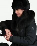 Jameela Jamil Black Fur-Trim Hooded Down Coat