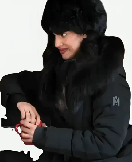 Jameela Jamil Black Fur-Trim Hooded Down Coat