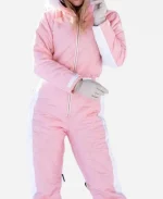 Janel Parrish Tv Series Finding Mr. Christmas Season 02 Pink Hooded Snowsuit