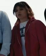 Jenna Ortega Film Death of a Unicorn Red Hooded Jacket
