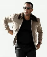 John Legend Los Angeles Street Style Beige Shearling Bomber Jacket
